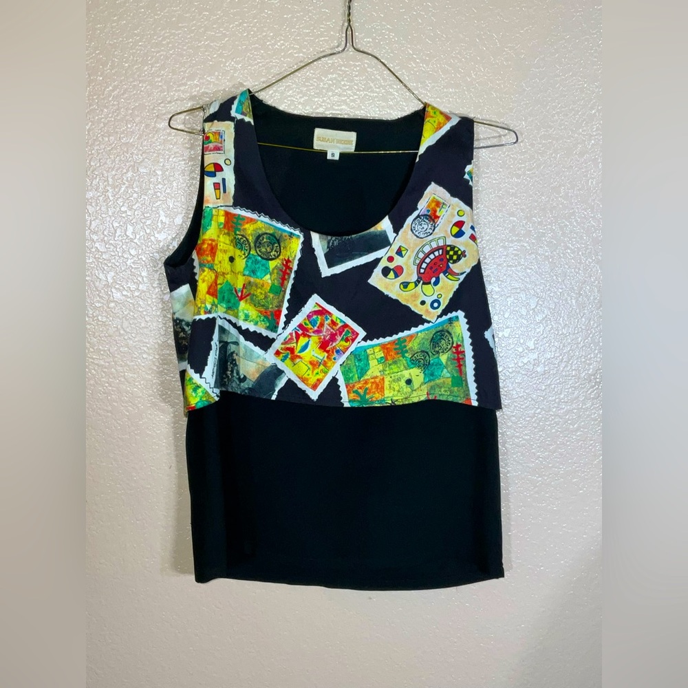 Vintage Susan Beebe Postage Stamp Shirt